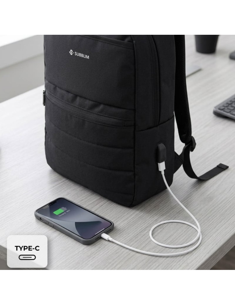 Mochila Subblim Compact Backpack 15L para Portátiles hasta 15.6"/ Repelente al agua/ Cinta para Trolley/ Negra