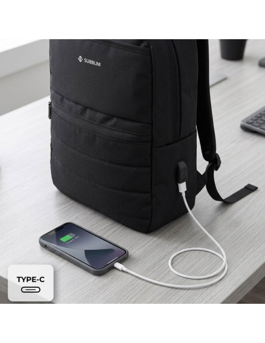 Mochila Subblim Compact Backpack 15L para Portátiles hasta 15.6"/ Repelente al agua/ Cinta para Trolley/ Negra