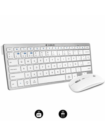 Teclado y Ratón Inalámbrico Subblim OCO015 Combo Multidispositivo Compacto PT/ Plata/ Portugués