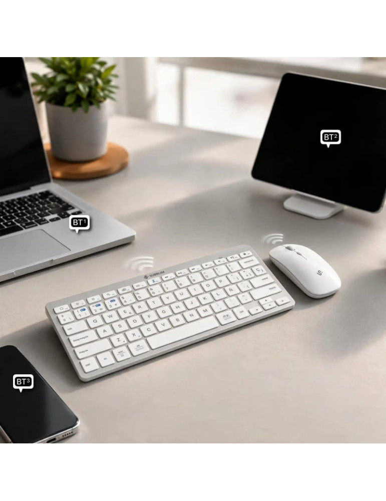Teclado y Ratón Inalámbrico Subblim OCO015 Combo Multidispositivo Compacto PT/ Plata/ Portugués