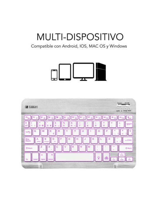Teclado Compacto Inalámbrico Subblim Smart Backlit/ Plata
