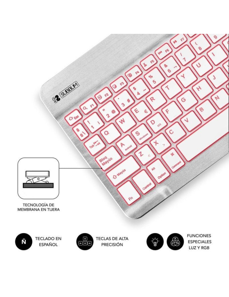 Teclado Compacto Inalámbrico Subblim Smart Backlit/ Plata