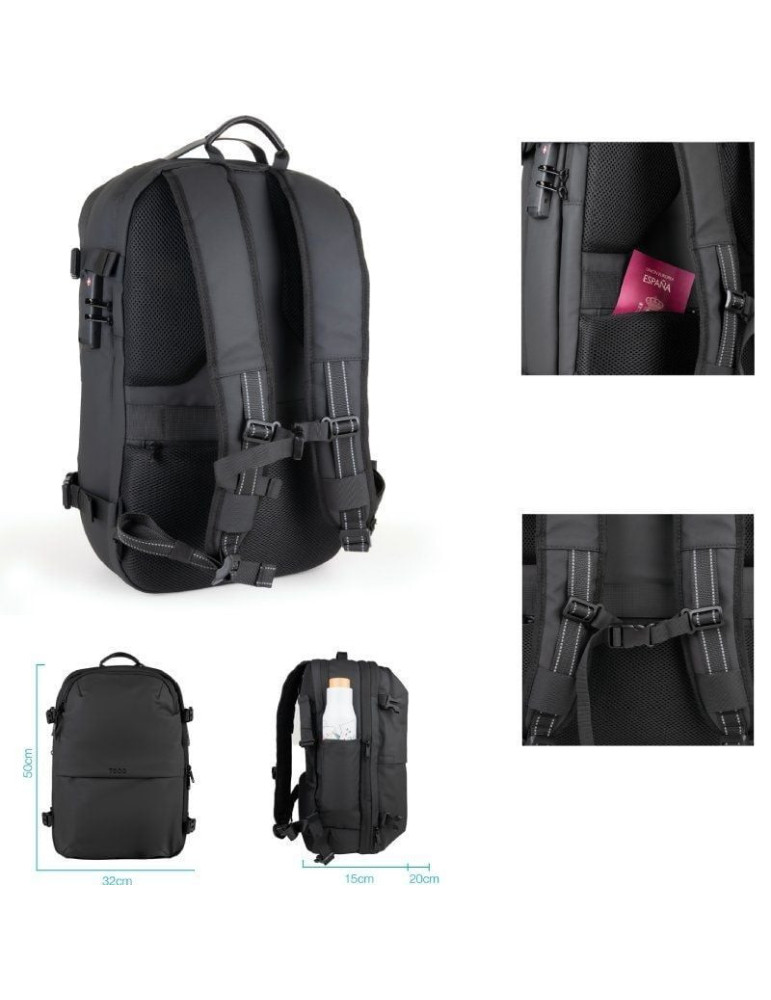 Mochila TooQ TQBP-V101-BK/ Capacidad 30-55L/ Negra/ Incluye Bomba de Aire