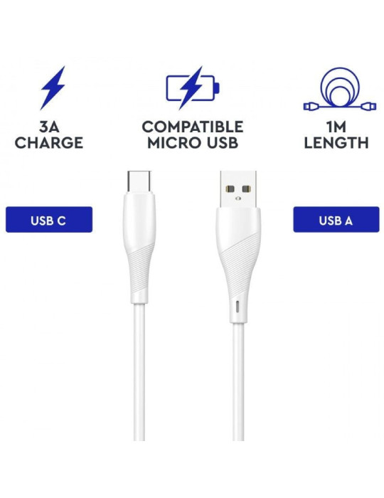 Cable USB 2.0 Tipo-C Myway MWUSC0019/ USB Macho - USB Tipo-C Macho/ 1m/ Blanco