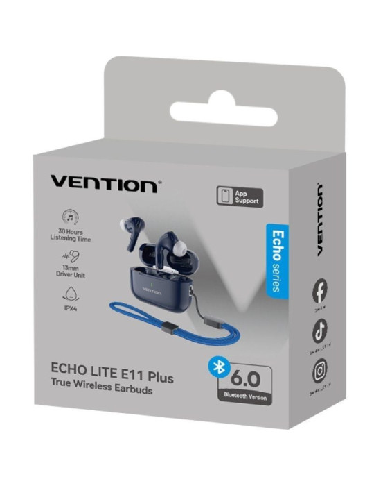 Auriculares Bluetooth Vention Echo Lite E11 Plus con estuche de carga/ Autonomía 30h/ Azules