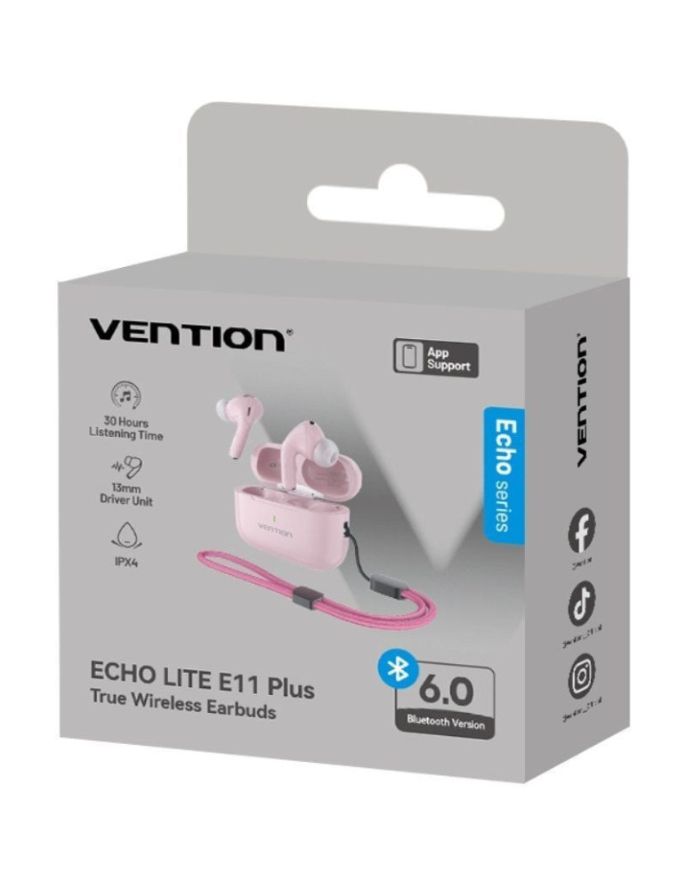 Auriculares Bluetooth Vention Echo Lite E11 Plus con estuche de carga/ Autonomía 30h/ Rosas