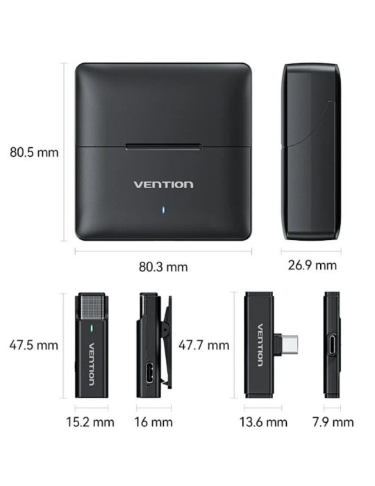 Micrófono Inalámbrico con Clip Vention NCAB0/ USB Tipo-C/ Incluye Receptor/ 2 unidades