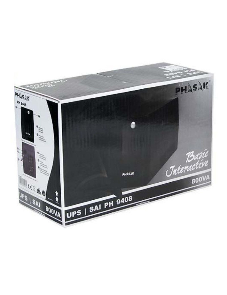 SAI Línea Interactiva Phasak Basic Interactive 800 VA/ 800VA-480W/ 2 Salidas/ Formato Torre