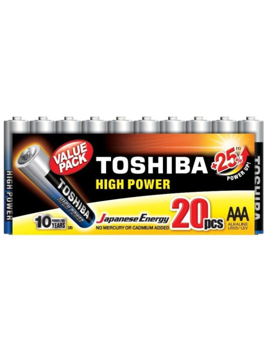 Pack de 20 Pilas AAA Toshiba High Power LR03/ 1.5V/ Alcalinas