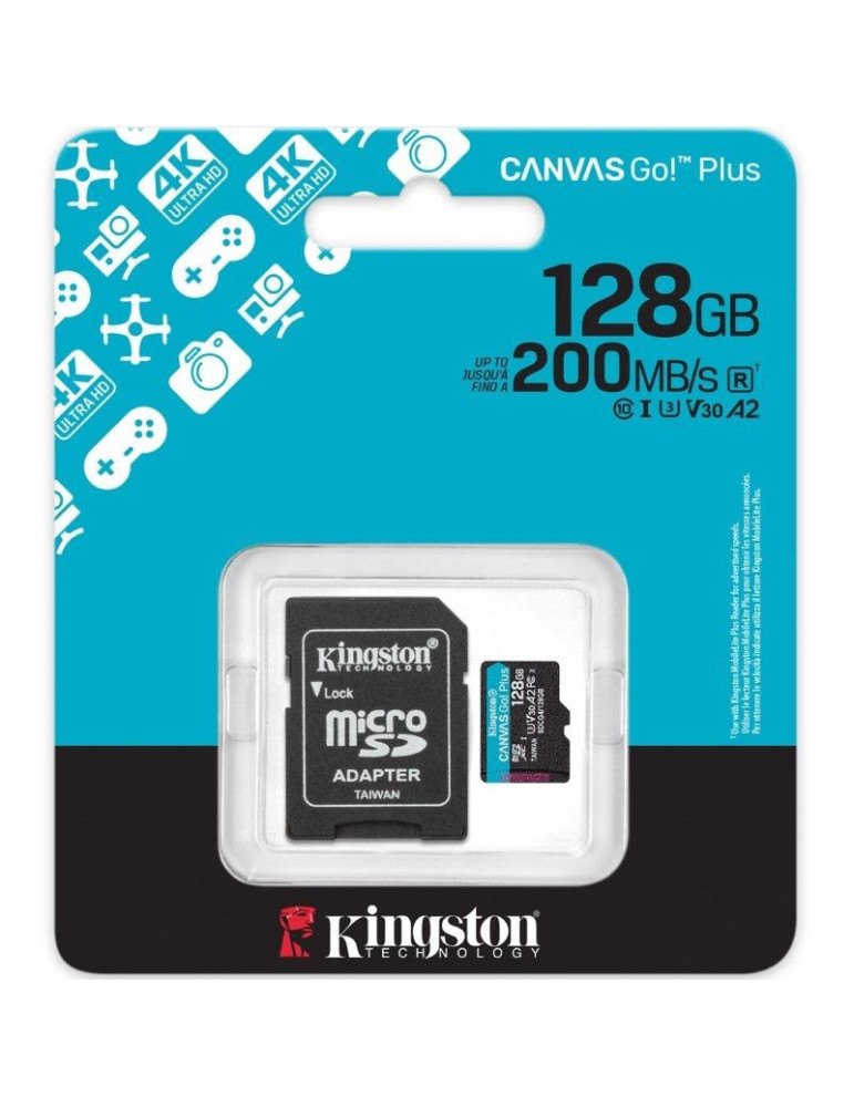 Tarjeta de Memoria Kingston CANVAS Go! Plus 128GB microSD XC con Adaptador/ Clase 10/ 200MBs