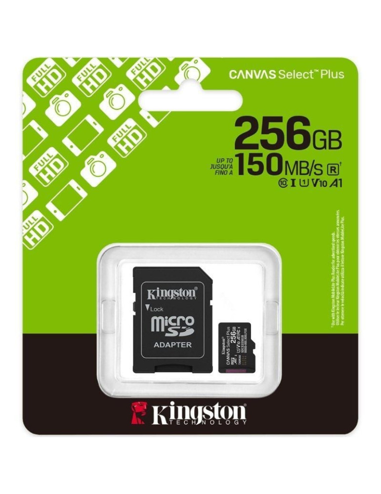 Tarjeta de Memoria Kingston CANVAS Select Plus 256GB microSD XC con Adaptador/ Clase 10/ 150MBs