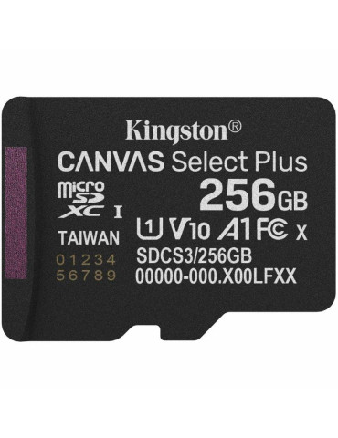 Tarjeta de Memoria Kingston CANVAS Select Plus 256GB microSD XC/ Clase 10/ 150MBs