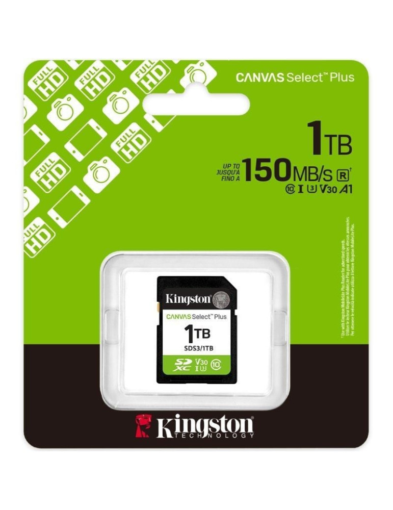 Tarjeta de Memoria Kingston CANVAS Select Plus 1TB SD XC/ Clase 10/ 150MBs