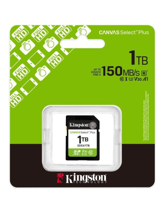 Tarjeta de Memoria Kingston CANVAS Select Plus 1TB SD XC/ Clase 10/ 150MBs