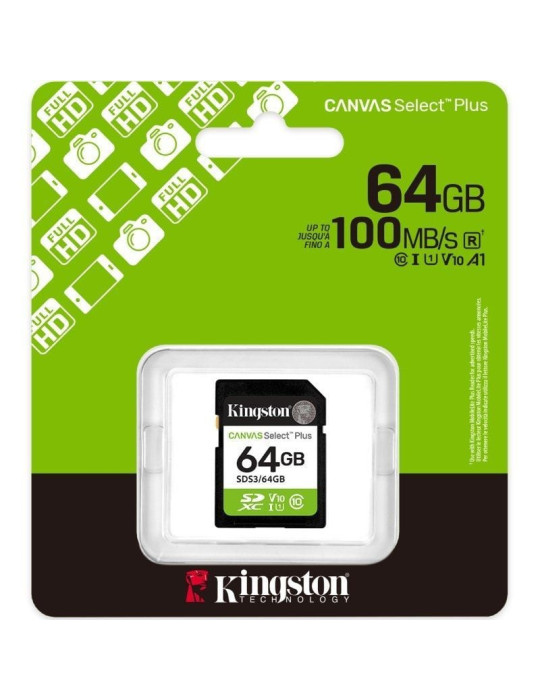 Tarjeta de Memoria Kingston CANVAS Select Plus 64GB SD XC/ Clase 10/ 100MBs