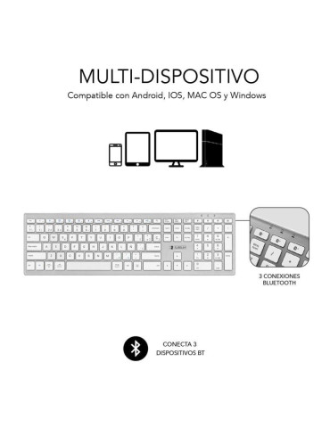 Teclado Inalámbrico por Bluetooth Subblim 2PUE200 Pure Extended/ Plata 2