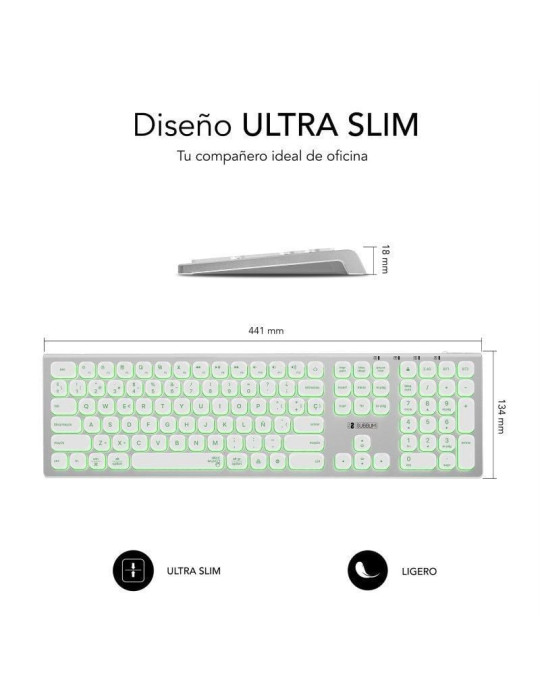 Teclado Inalámbrico Subblim Master/ Plata y Blanco