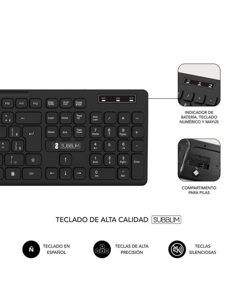 Teclado y Ratón Inalámbrico Subblim Combo Business Slim CSSW10