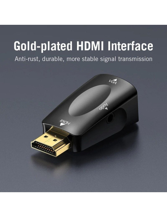 Adaptador Conversor Vention AIDB0/ HDMI Macho a VGA Hembra/ Audio Jack 3.5mm