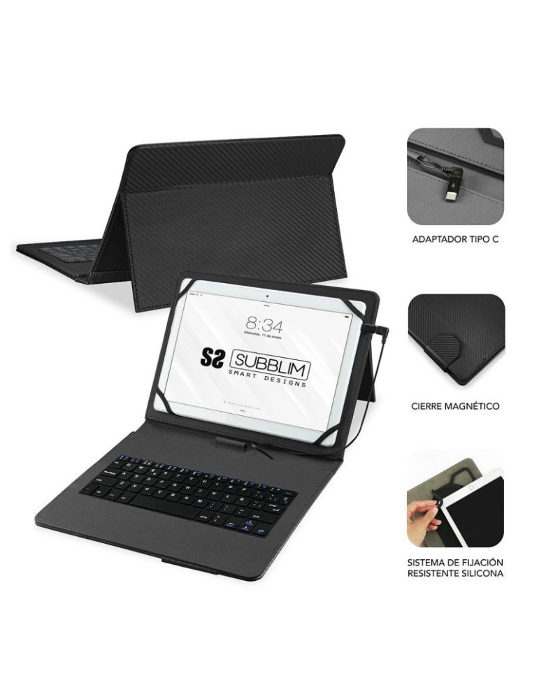 Funda con Teclado Subblim Keytab Pro USB para Tablets de 10.1"-11"/ Negra