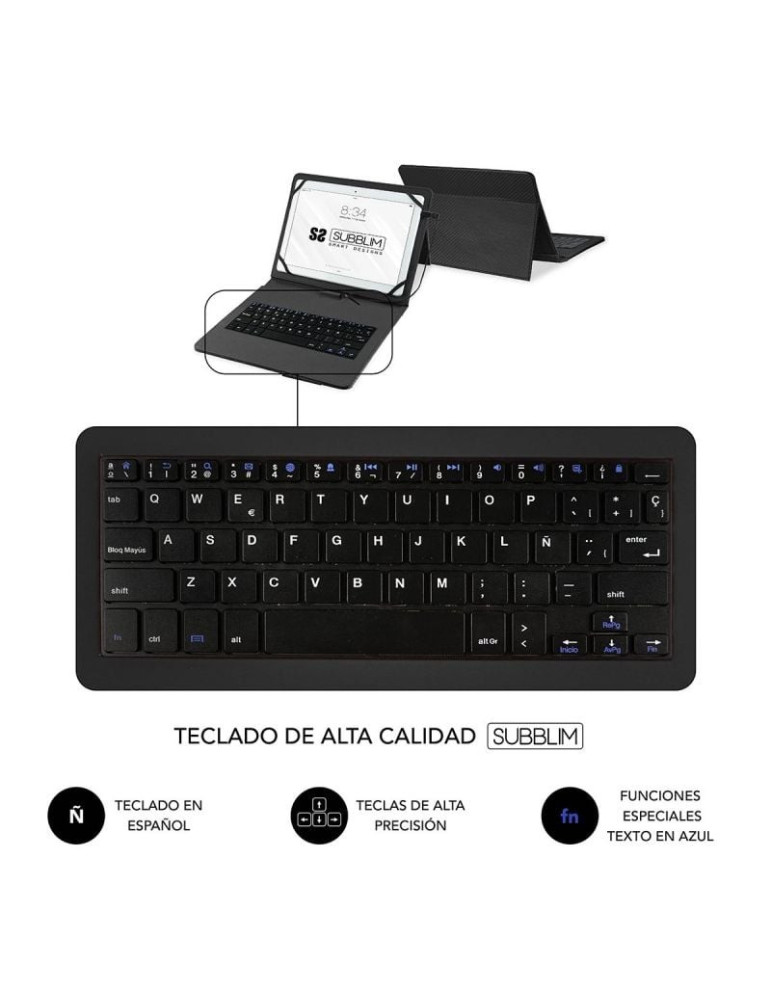 Funda con Teclado Subblim Keytab Pro USB para Tablets de 10.1"-11"/ Negra