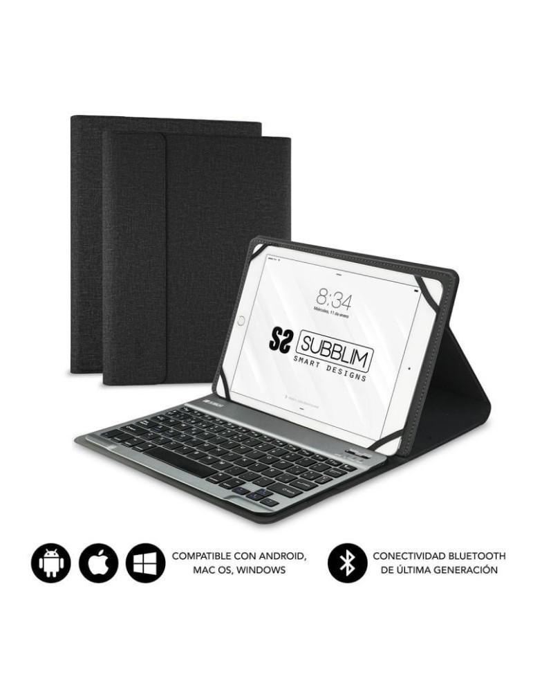 Funda con Teclado Subblim Keytab Pro Bluetooth para Tablets de 10.1"-10.8"/ Negra