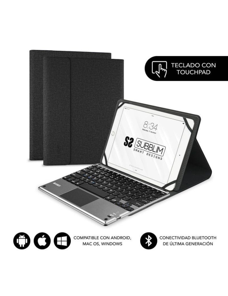 Funda con Teclado Subblim Keytab Pro Bluetooth Touchpad para Tablets de 10.1"-10.8"/ Negra
