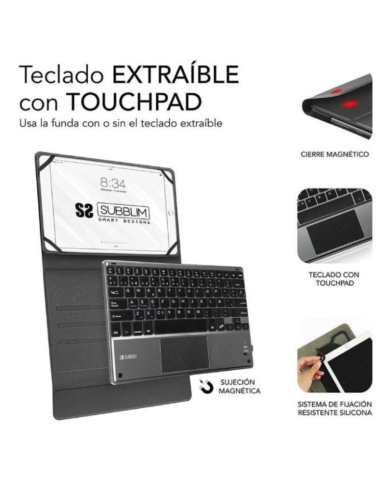 Funda con Teclado Subblim Keytab Pro Bluetooth Touchpad para Tablets de 10.1"-10.8"/ Negra