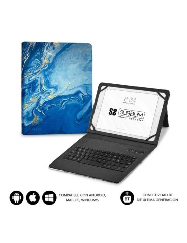 Funda con Teclado Subblim Keytab Pro Bluetooth para Tablets de 9"-11"/ Marmol Azul