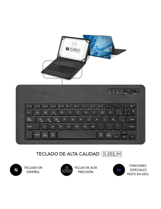 Funda con Teclado Subblim Keytab Pro Bluetooth para Tablets de 9"-11"/ Marmol Azul