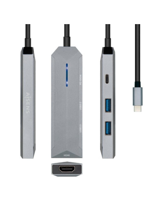 Docking USB Tipo-C Aisens ASUC-4P002-GR/ 1xHDMI 4K/ 2xUSB/ 1xUSB Tipo-C PD/ Gris