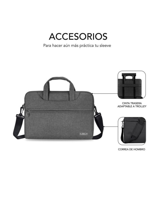 Maletín Subblim Business Laptop Sleeve para Portátiles hasta 15.6"/ Cinta para Trolley/ Gris