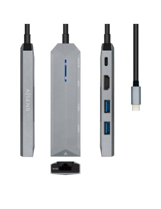 Docking USB Tipo-C Aisens ASUC-5P003-GR/ 1xHDMI 4K/ 2xUSB/ 1xRJ45/ 1xUSB Tipo-C PD/ Gris