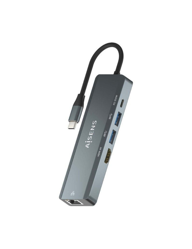 Docking USB Tipo-C Aisens ASUC-5P011-GR/ 1xHDMI 4K/ 2xUSB/ 1xRJ45/ 1xUSB Tipo-C/ 1xUSB Tipo-C PD/ Gris