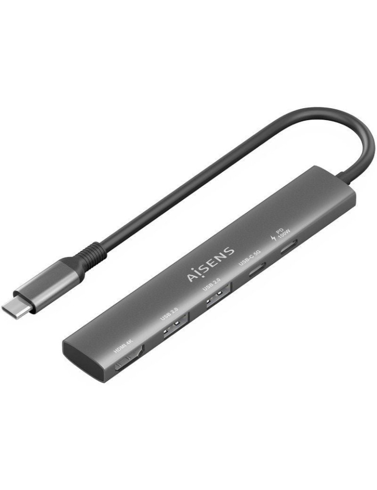 Docking USB Tipo-C Aisens ASUC-5P022-GR/ 1xHDMI 4K/ 2xUSB/ 1xUSB Tipo-C/ 1xUSB Tipo-C PD/ Gris