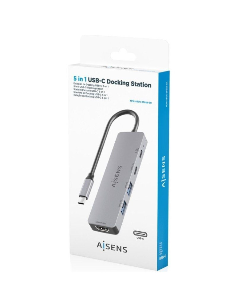 Docking USB Tipo-C Aisens ASUC-5P028-GR/ 1xHDMI 4K/ 2xUSB/ 2xUSB Tipo-C/ 1xUSB Tipo-C PD/ Gris