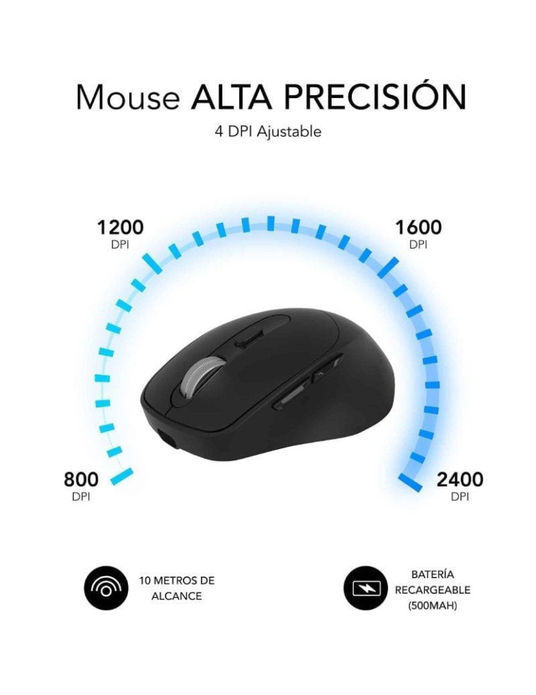 Ratón Ergonómico Inalámbrico por Bluetooth/ 2.4GHz Subblim Comfort Ergo Dual Battery/ Batería recargable/ Hasta 2400 DPI/ Negro