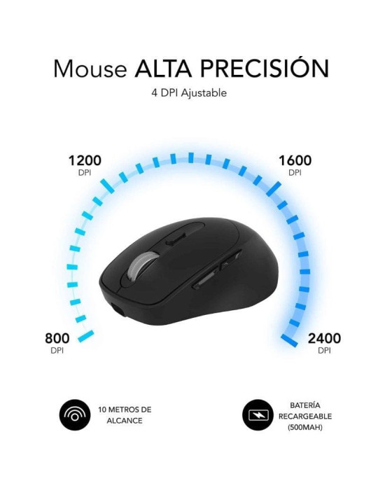 Ratón Ergonómico Inalámbrico por Bluetooth/ 2.4GHz Subblim Comfort Ergo Dual Battery/ Batería recargable/ Hasta 2400 DPI/ Negro