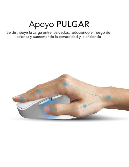 Ratón Ergonómico Inalámbrico por Bluetooth/ 2.4GHz Subblim Comfort Ergo Dual Battery/ Batería recargable/ Hasta 2400 DPI/ Blanco