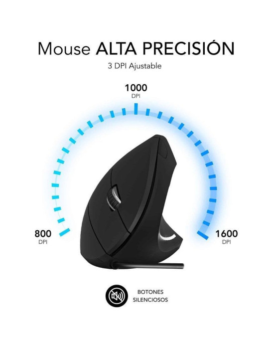 Ratón Vertical Subblim Glide Vertical Ergo Wired/ Hasta 1600 DPI/ Negro