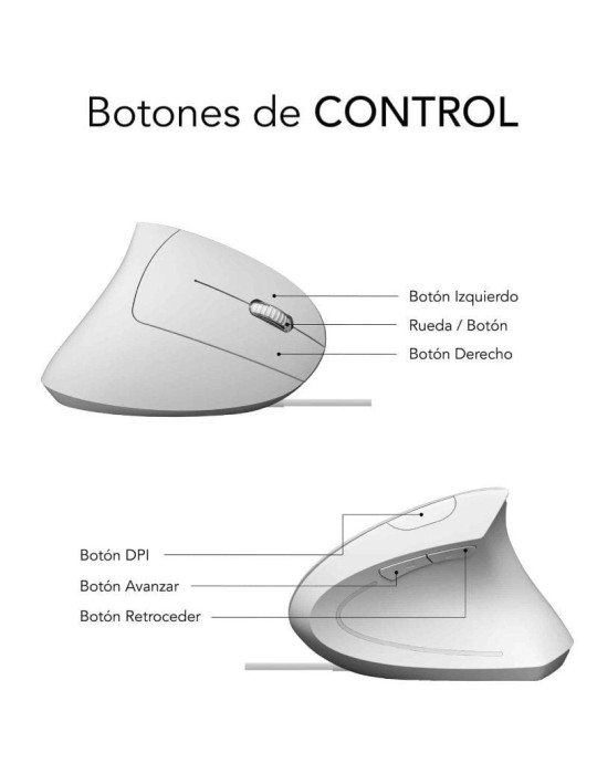 Ratón Vertical Subblim Glide Vertical Ergo Wired/ Hasta 1600 DPI/ Blanco