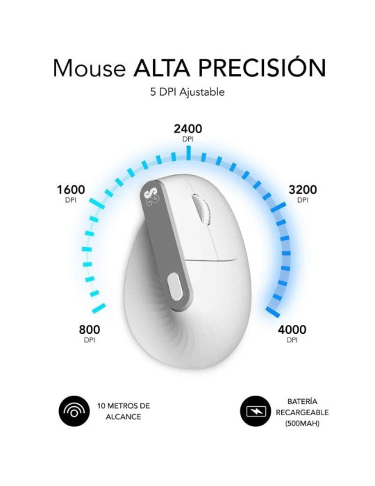 Ratón Vertical Inalámbrico por Bluetooth/ 2.4GHz Subblim Nature Vertical Ergo Dual Battery/ Batería Recargable/ Hasta 4000 DPI/ 