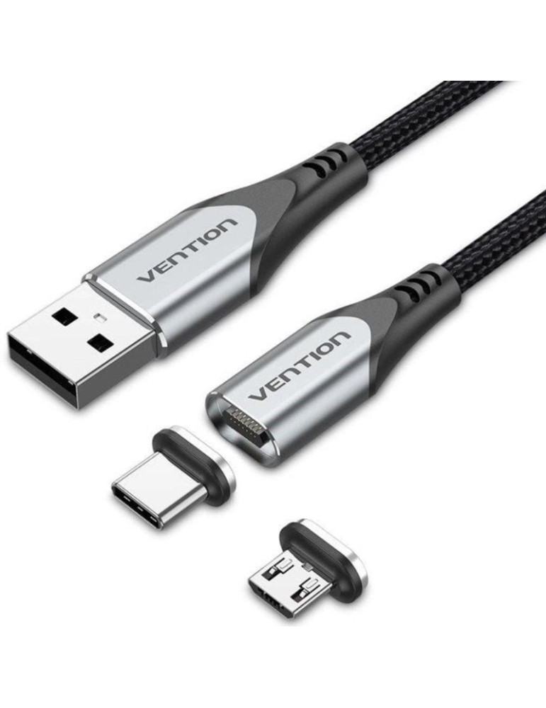 Cable de Carga Magnético USB Tipo-C con Adaptador MicroUSB Vention CQMHD/ MicroUSB Macho - USB Tipo-C Macho/ USB Macho/ Hasta 60