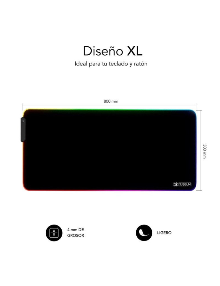 Alfombrilla Subblim MP-02RGB01 LED RGB XL/ 800 x 300 x 4 mm