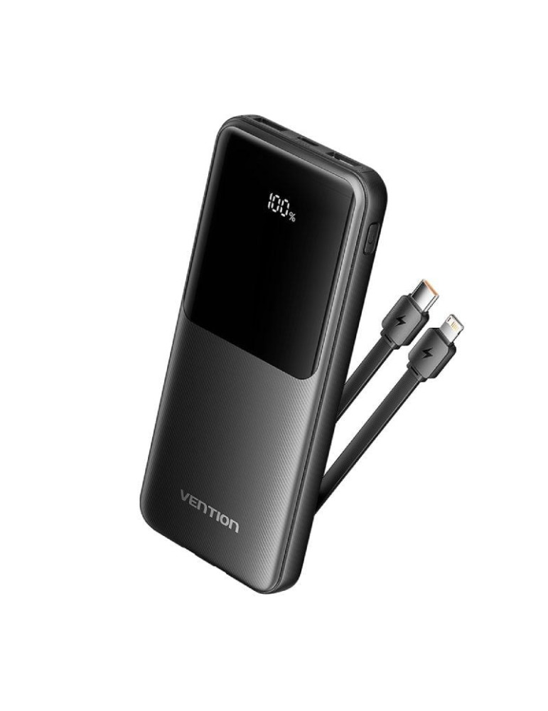 Powerbank 10000mAh Vention FHOB0/ 22.5W/ Negra/ Incluye Cable USB Tipo-C y Lightning