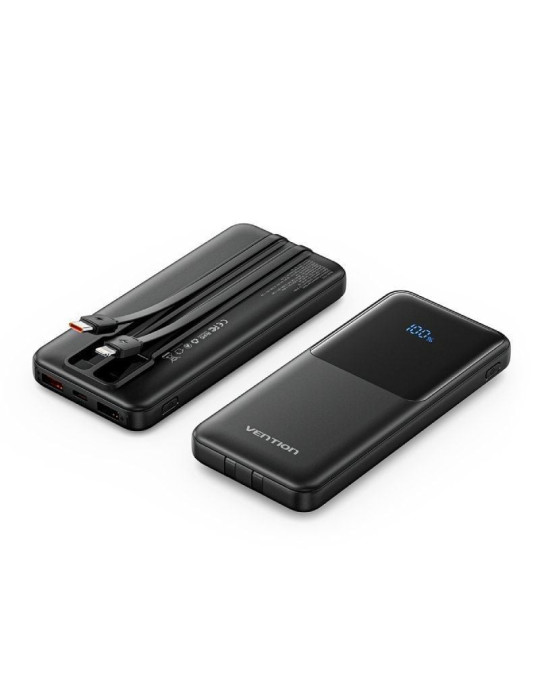 Powerbank 10000mAh Vention FHOB0/ 22.5W/ Negra/ Incluye Cable USB Tipo-C y Lightning