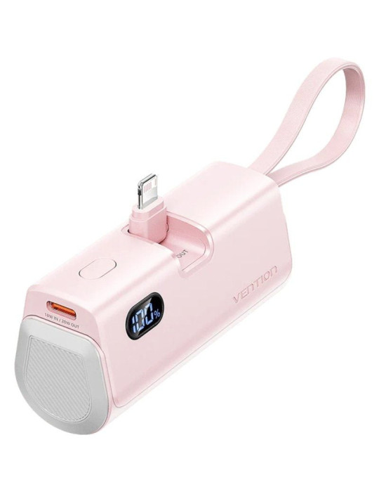 Powerbank 4800mAh Vention FHRP0/ 22.5W/ Rosa/ Incluye Cable USB Tipo-C y Lightning