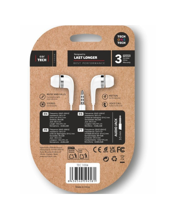 Auriculares Intrauditivos Tech One Tech soft earTECH TEC1004/ con Micrófono/ Jack 3.5/ Blancos