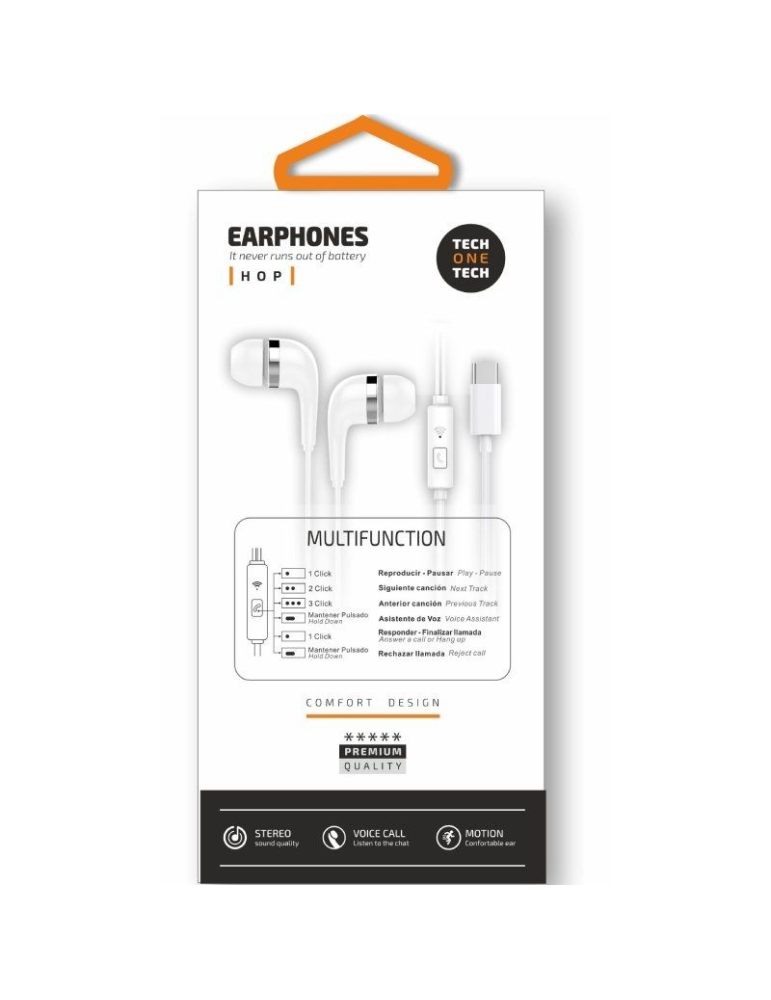 Auriculares Intrauditivos Tech One Tech earTECH TEC1304/ con Micrófono/ USB Tipo-C/ Blancos