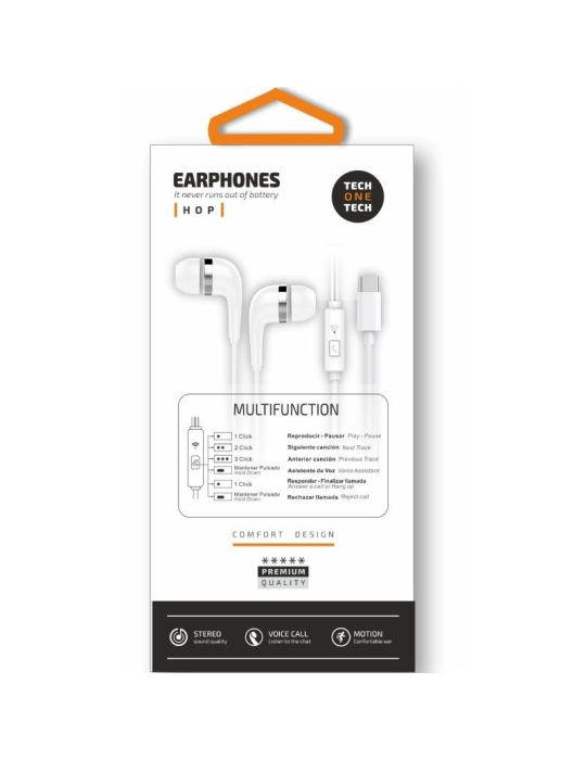 Auriculares Intrauditivos Tech One Tech earTECH TEC1304/ con Micrófono/ USB Tipo-C/ Blancos